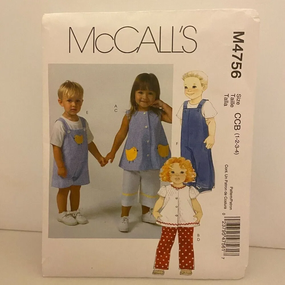 #M4756 McCalls Toddlers Tops Pants and Jumpsuit Sewing Pattern Size 1-4.